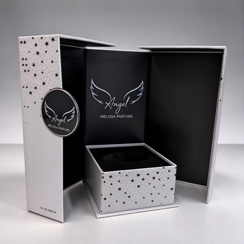 Custom Double Door Opening Perfume Gift Box Luxury Rigid Fragrance Packaging Box with Custom Foam Insert for Perfume Bottle