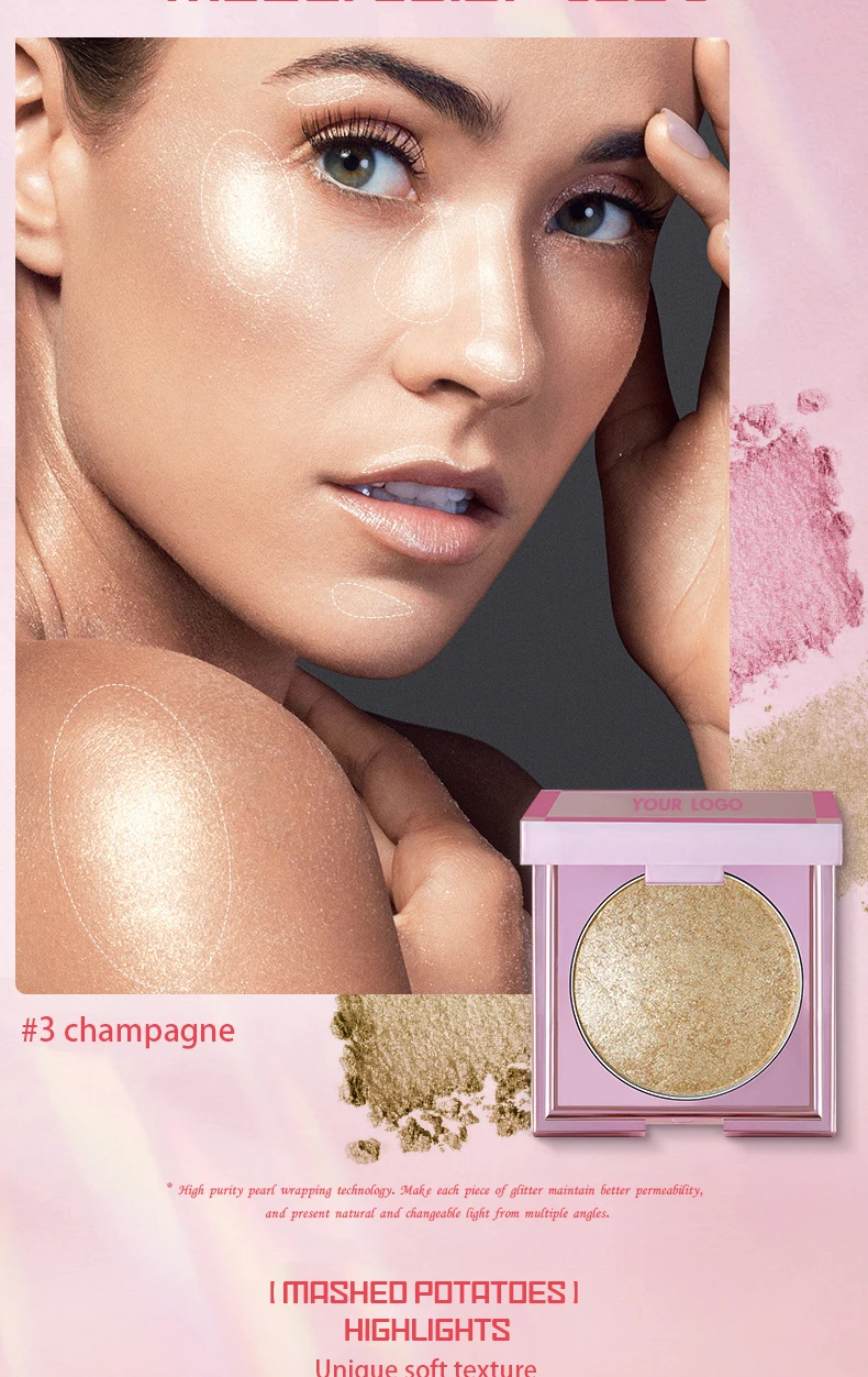 Hot Pressed Powder Vegan Bronzer Highlighter Custom Logo Bright Makeup