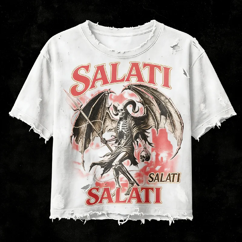 Custom 100% Cotton Cropped Tee Raw Hem Drop Shoulder DTG Printing Rhinestone Acid Wash Sun Faded Distressed Crop T Shirt gallery 4