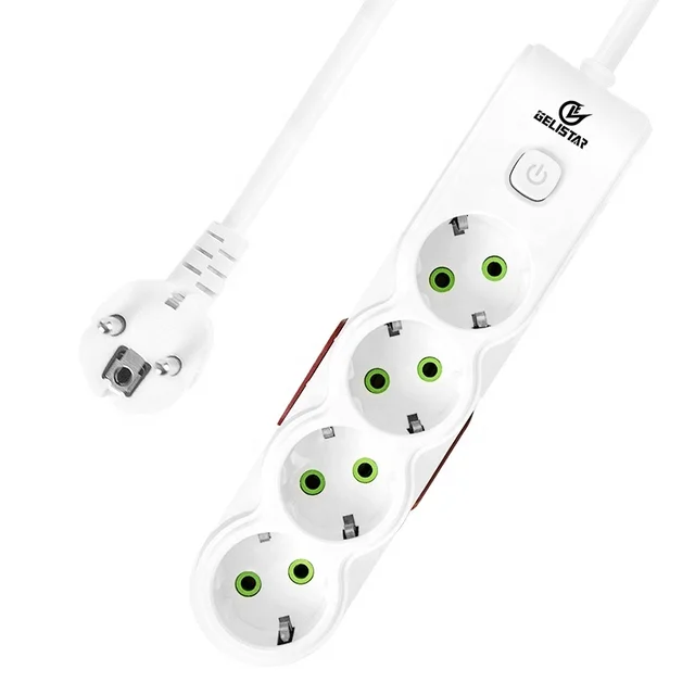 Power Strip 4AC EU Outlet Socket Extension Plug Button Surge Protector 2M Pure Copper Wire