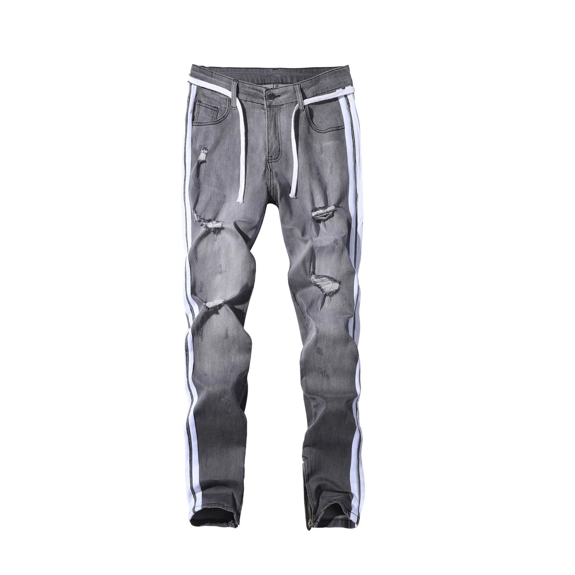 2021 High Quality Denim Slim Fit Fashion Trend Ripped Feet Wholesale Custom Plus Size Men Jeans