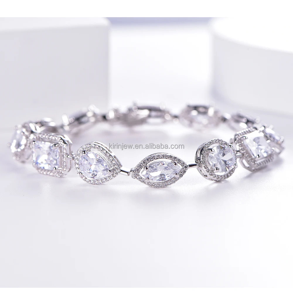 High quality rhodium plated jewelries gift diamond cz stone accessories crystal bracelet 925 sterling silver bracelet women