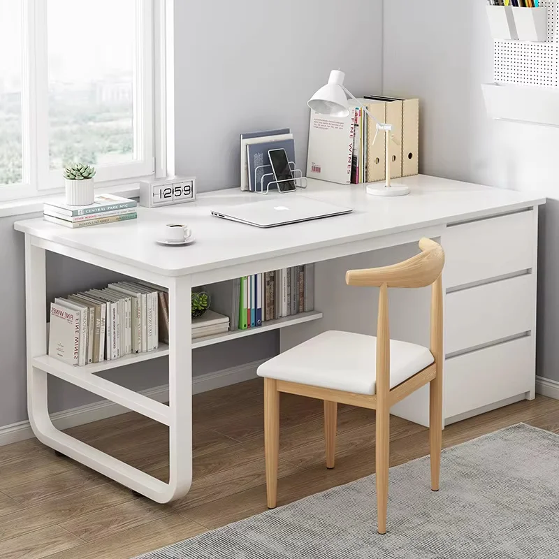 Modern Simple Wooden Writing Desk for Home Office Bedroom Iron Computer Table with Drawer Small Spaces Wholesale Use Furniture