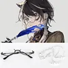 Half-framed glasses + silver necklace