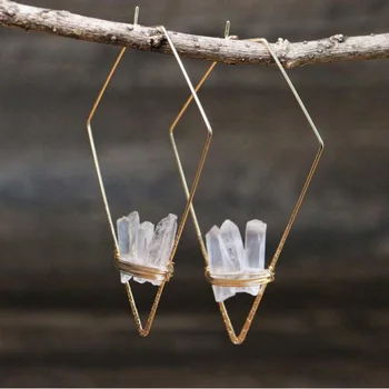 LS-A223 fashion design natural crystal quartz wire wrap earring with gold plated drop earrings wholesale jewelry