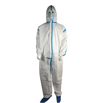 Ppe Microporous Disposable Protective Coverall Suit Type 5/6 With Hood