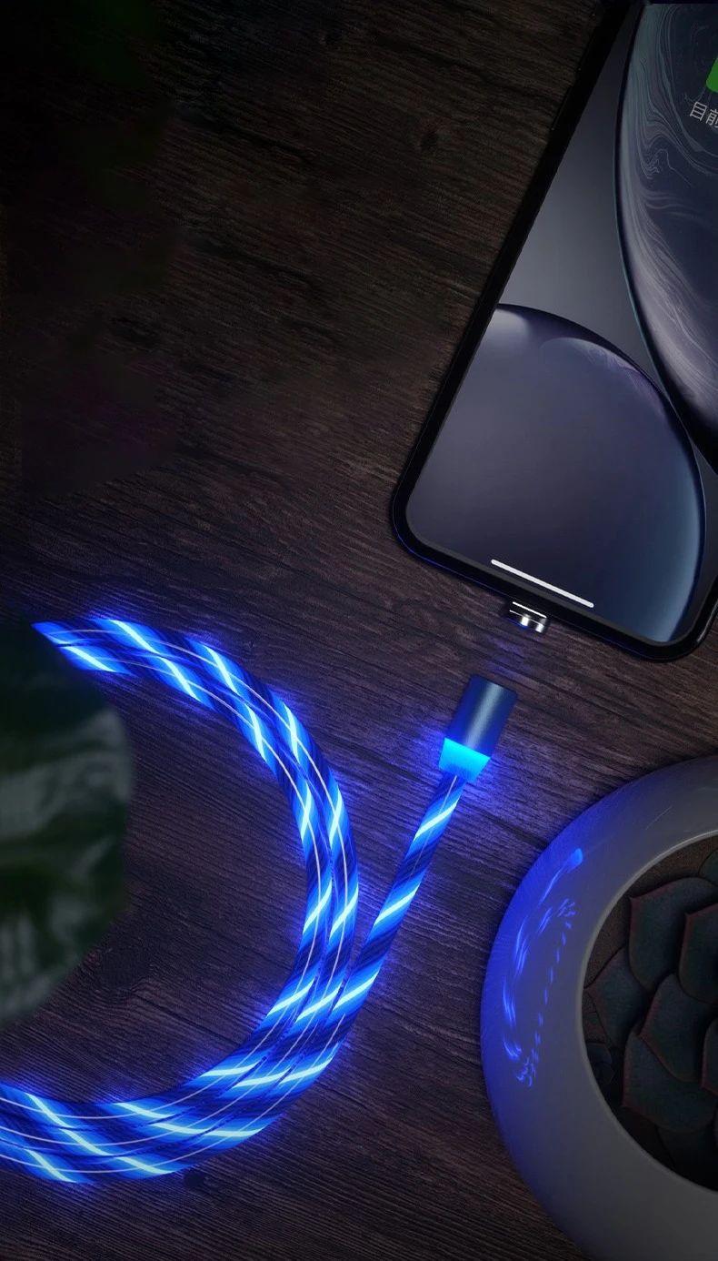 Customized Logo TPE Material 2.4A Magnetic 3in1 Usb Cable with LED Flash Light Universal Mobile Phone Charger Cable UC002