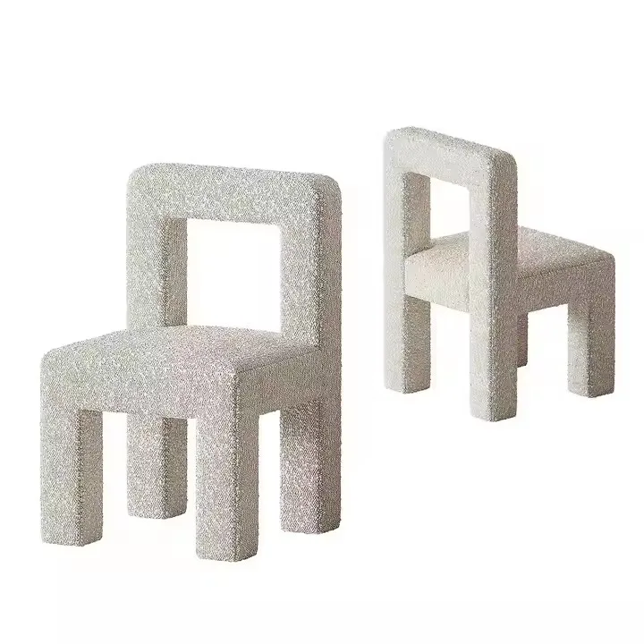 Dining Chair Pine Wood Frame and Cream Boucle Fabric With Sponge Cushion Cream Dining Chairs