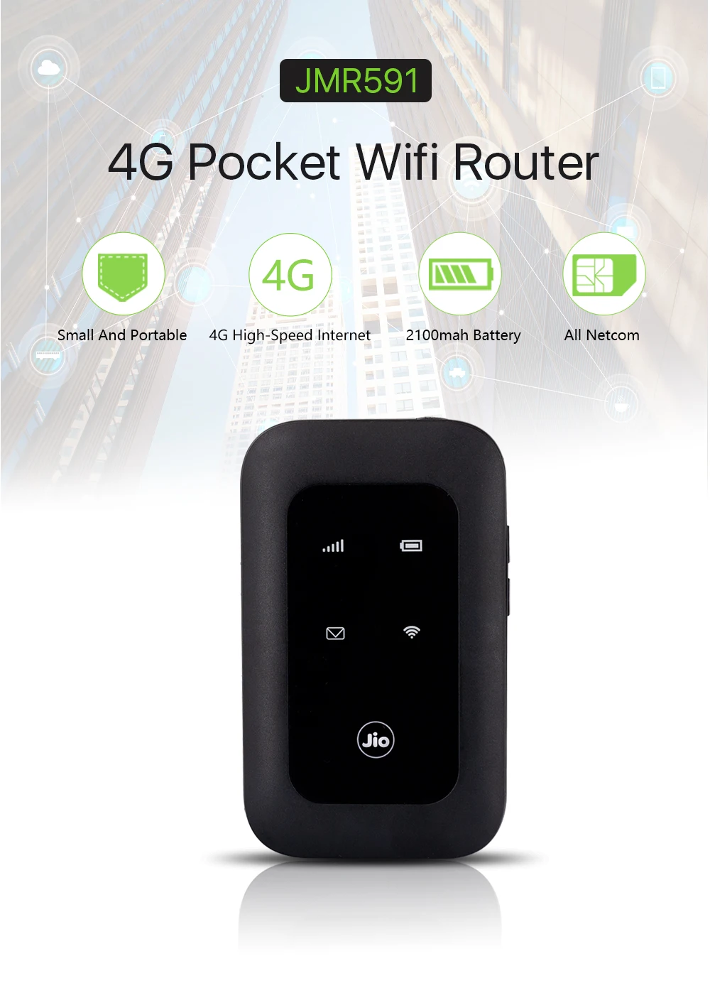 Routeur 4G LTE portable ALLINGE XYY179 JIO JMR591, modem sans fil 2100 mAh, avec carte SIM