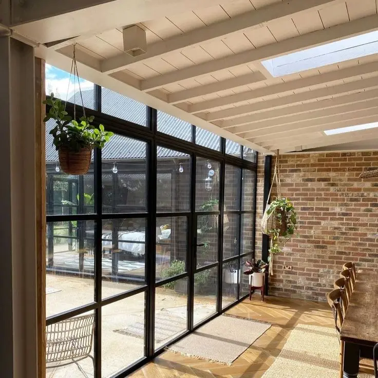 Outdoor French Double Swing Doors for Villas - Slim Wrought Iron Steel Frame with Polymer Coating, Reinforced & Durable