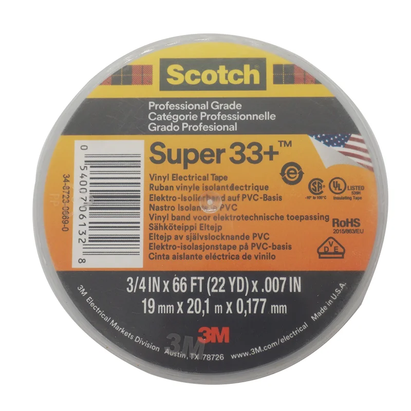 Vinyl Electrical Insulation Tape Rubber Super 33+ Pvc 3m 0.18mm Black