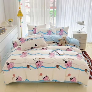Hotel Quality Factory Supply Pink Cat 100% Polyester Duvet Cover 4 Pieces Bed Sheet Set Comforter Bedding Set