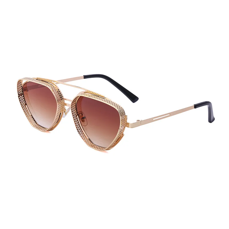 BOOM Retro Steampunk Summer Sunglasses for Men New Style Irregular Hollow Out Shades with Gray Metal Temple
