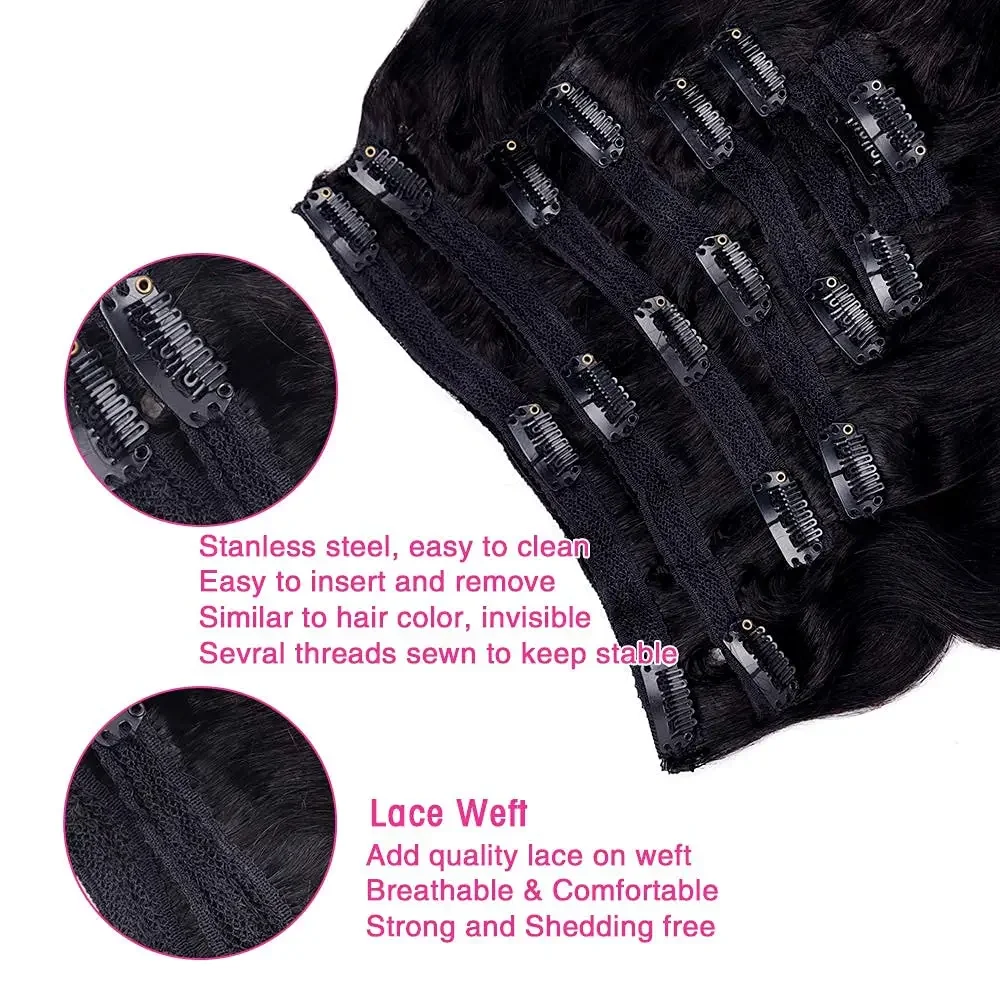 Body Wave Clip in Hair Extensions 8Pcs Natural Black 100% Real Human Hair 12-26Inch 120g_voghion.com