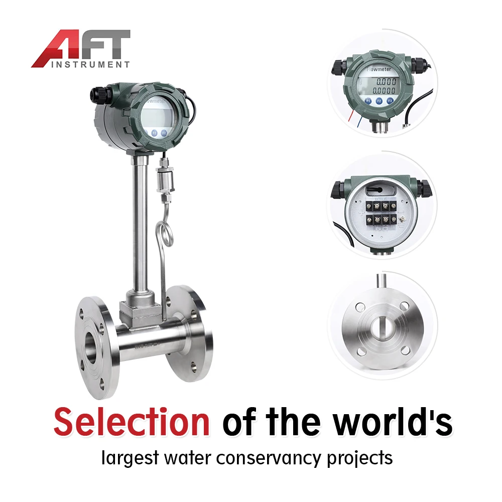 Helium Gas air Hydrogen vortex Flow Meter 4-20mA+24V  Temperature and Pressure Compensation