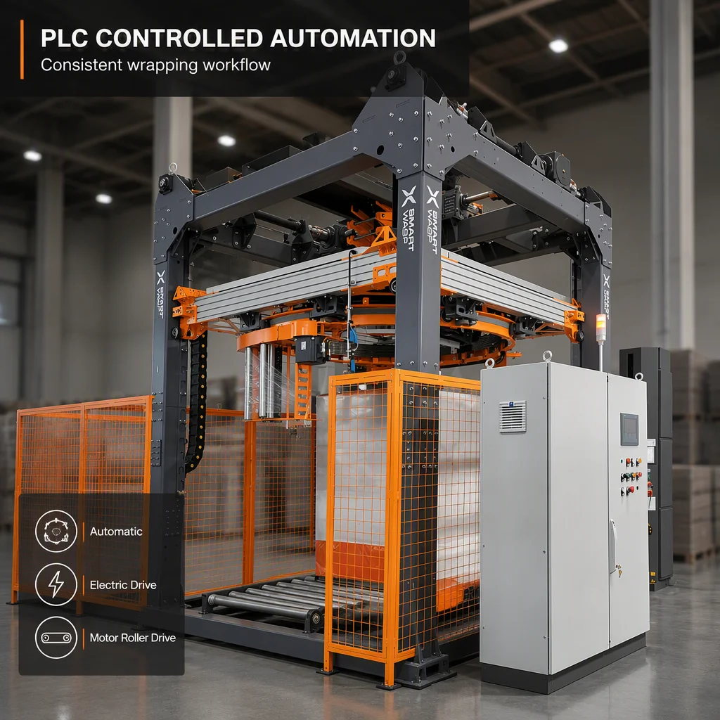 Máy quấn pallet thực phẩm và đồ uống tự động hoàn toàn năng suất cao kiểu vòng đòn bẩy với các bộ phận lõi bánh răng