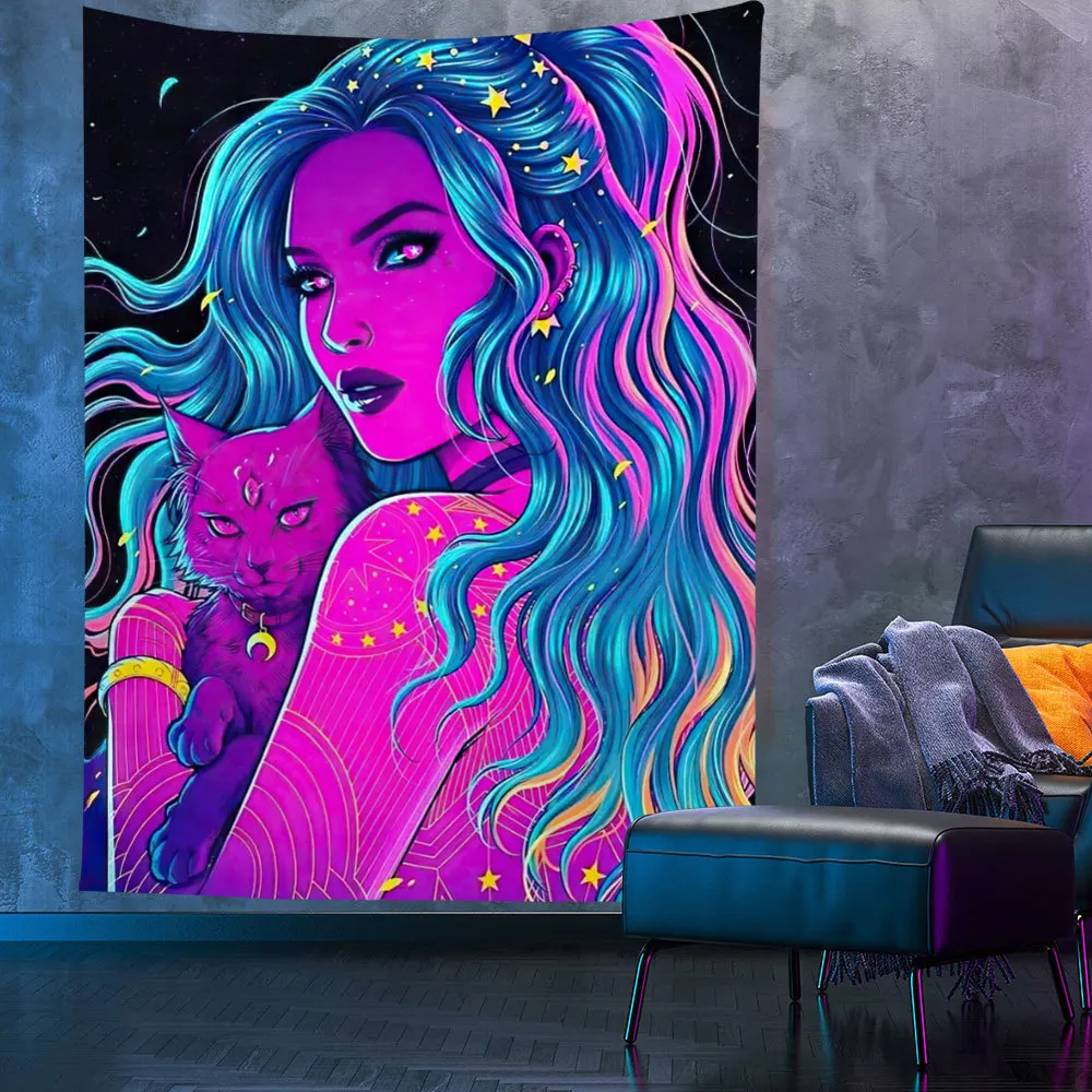 Arazzo con Teschio a Luce Nera, Arazzo con Teschio Reattivo Ai Raggi UV Decorativo Colorato Misterioso Arazzo a Luce Nera Realizzato a Mano con Accessori (200X150 cm / 79X59