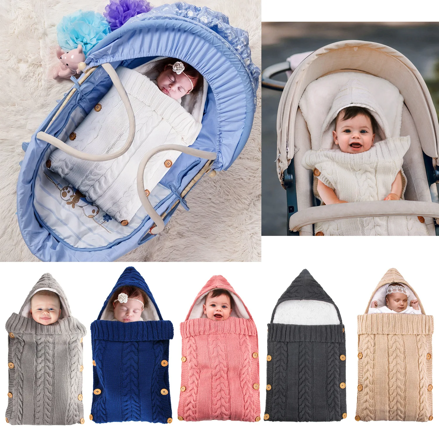 Baby Stroller Sleeping Bag Knitted Button And Fleece Warm Mini Ears Small  Tail Sleeping Bag - Temu