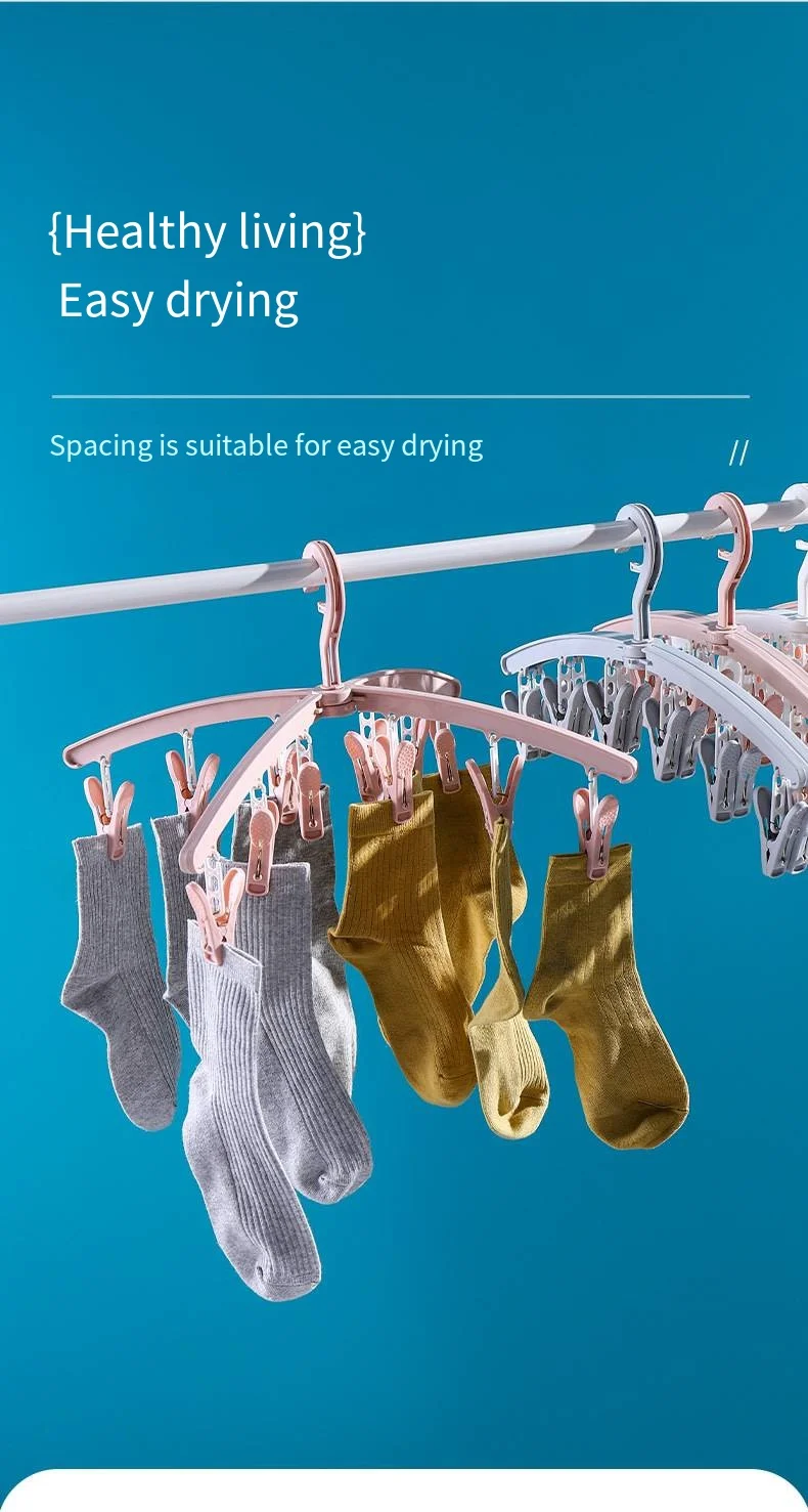 Folding drying rack household multi-functional 12 clip student dormitory windproof plastic underwear socks drying rack wholesale supplier