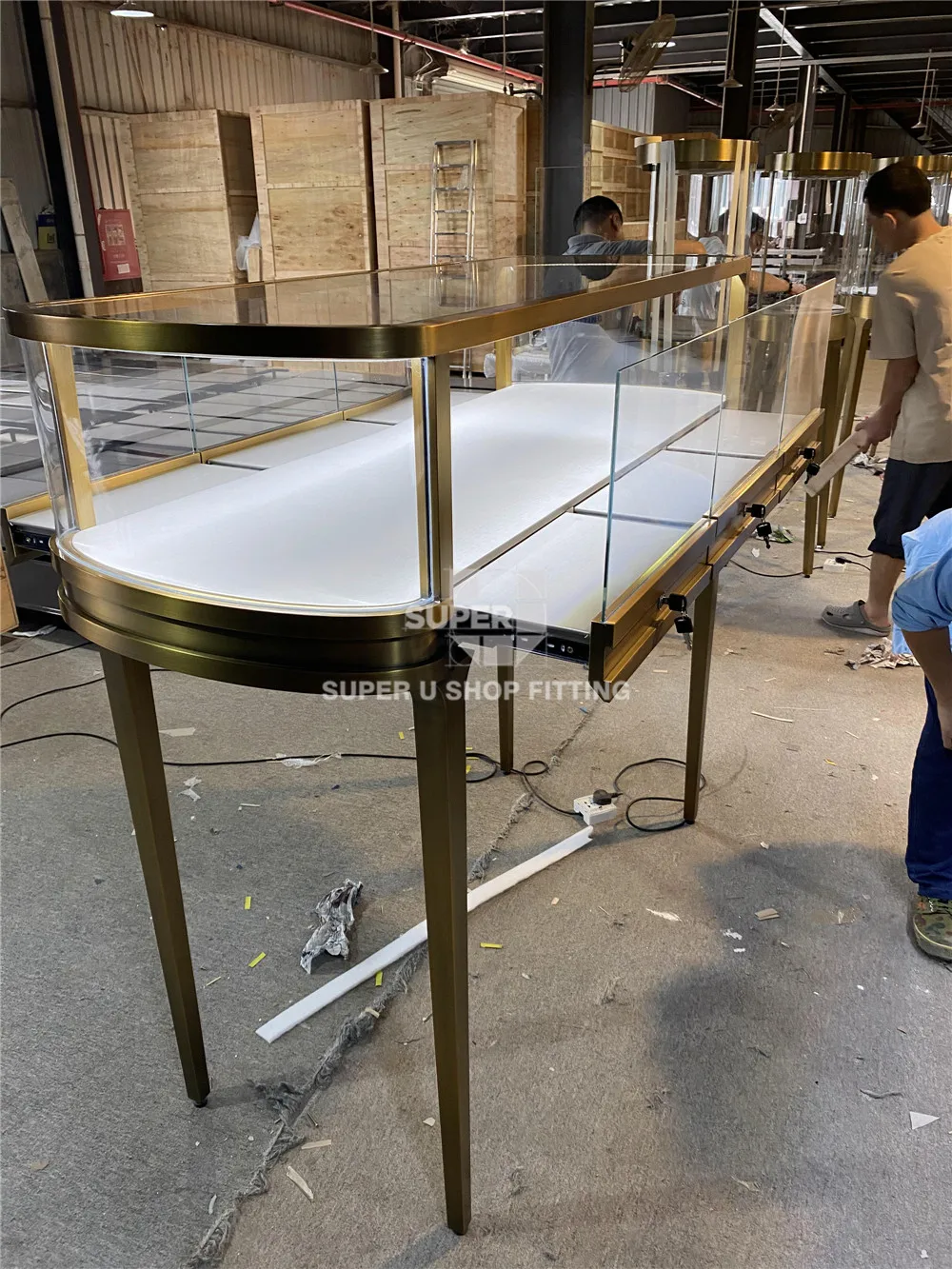Tempered Glass Jewelry Showcase LED Lighting Jewelry Store Display Counter Fixtures Jewelry Shop Furniture