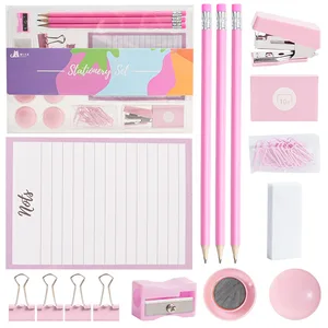 Macaron Style Office Supplies Set: Cartoon Notebook + Pencil + Binder Clips + Stapler (Best Seller)