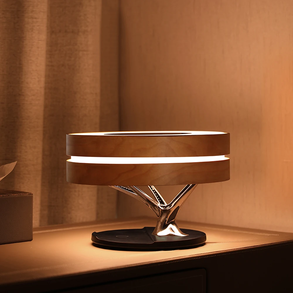Mesun W11 New Arrival Round Shape Lamp with Time Display Wireless Tree Light LED Table Lamp
