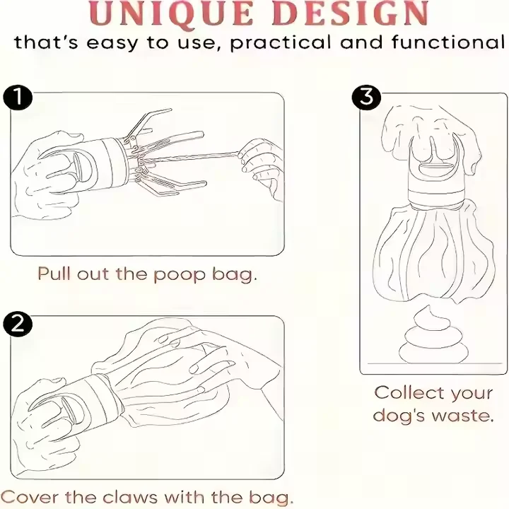 Poop Scooper with Built-in Poop Bag Dispenser Picker Portable Claw Handheld Dog Poop Scooper for Small Medium Large Dogs