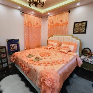 Luxury Wedding Bed Design Comforter 10pcs Bed Cover Wedding Bed Sheet Set Bridal Comforter Wedding Bedding Set with Curtains