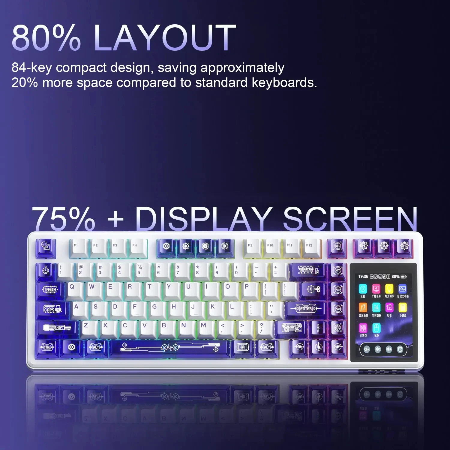 Aula L99 Wireless 84-Key Hot-Swappable Mechanical Gaming Keyboard with RGB  Backlit & 3.98-Inch IPS Display for Gamers