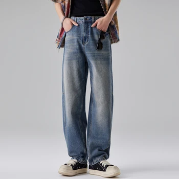 Hot Selling Fashionable Simple Men's High Street Hip-hop Jeans Loose Straight Leg Pants for Summer Winter
