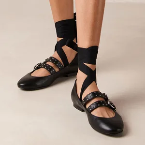 Double Buckle Mary Janes High Top Ballet Shoes Women Flat Sandals With Buckle