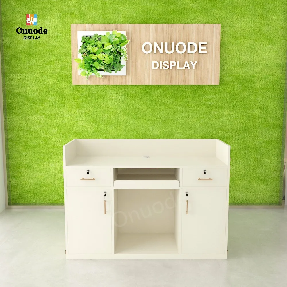 Custom Modern Wooden Reception Desk Cashier Counter | Retail Boutique Checkout Counter | Cash Register Display Showcase