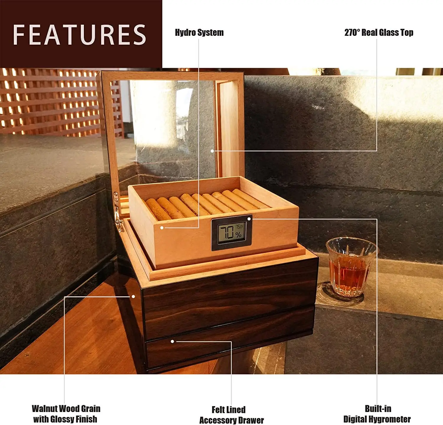 Wooden Cigar Box with Drawer - Premium Storage Solution