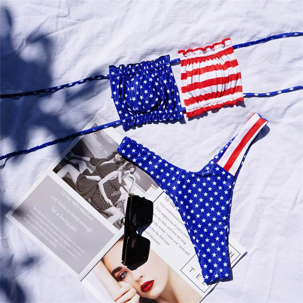 hotsale summer beach wear american flag print swimwear off shoulder sexy  women bikini swimsuit| Alibaba.com