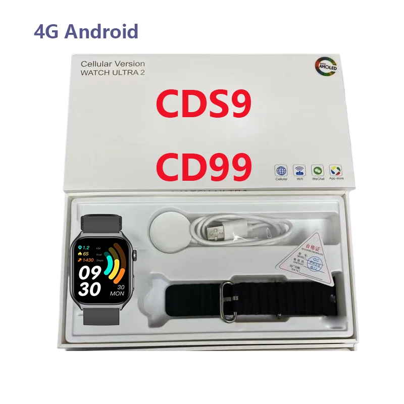 CDS9 4G Smart Watch CD99 SIM Android Compatibility Amoled  Screen 180 Degree Camera Video Call Compass Dial Call