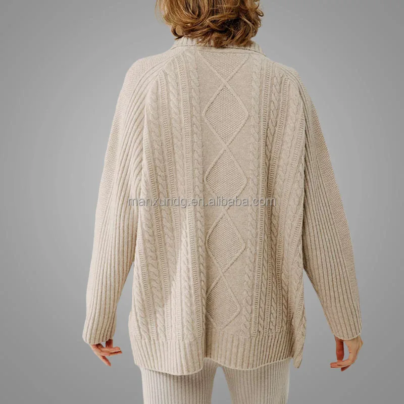 Manufacture Supplier Knit Sweater High Neck Zip Cable Winter Top