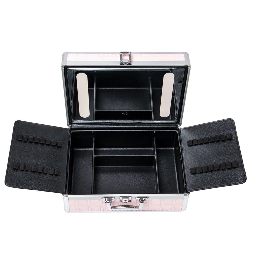 Custom Professional Pink Crocodile Pattern Makeup Train Case