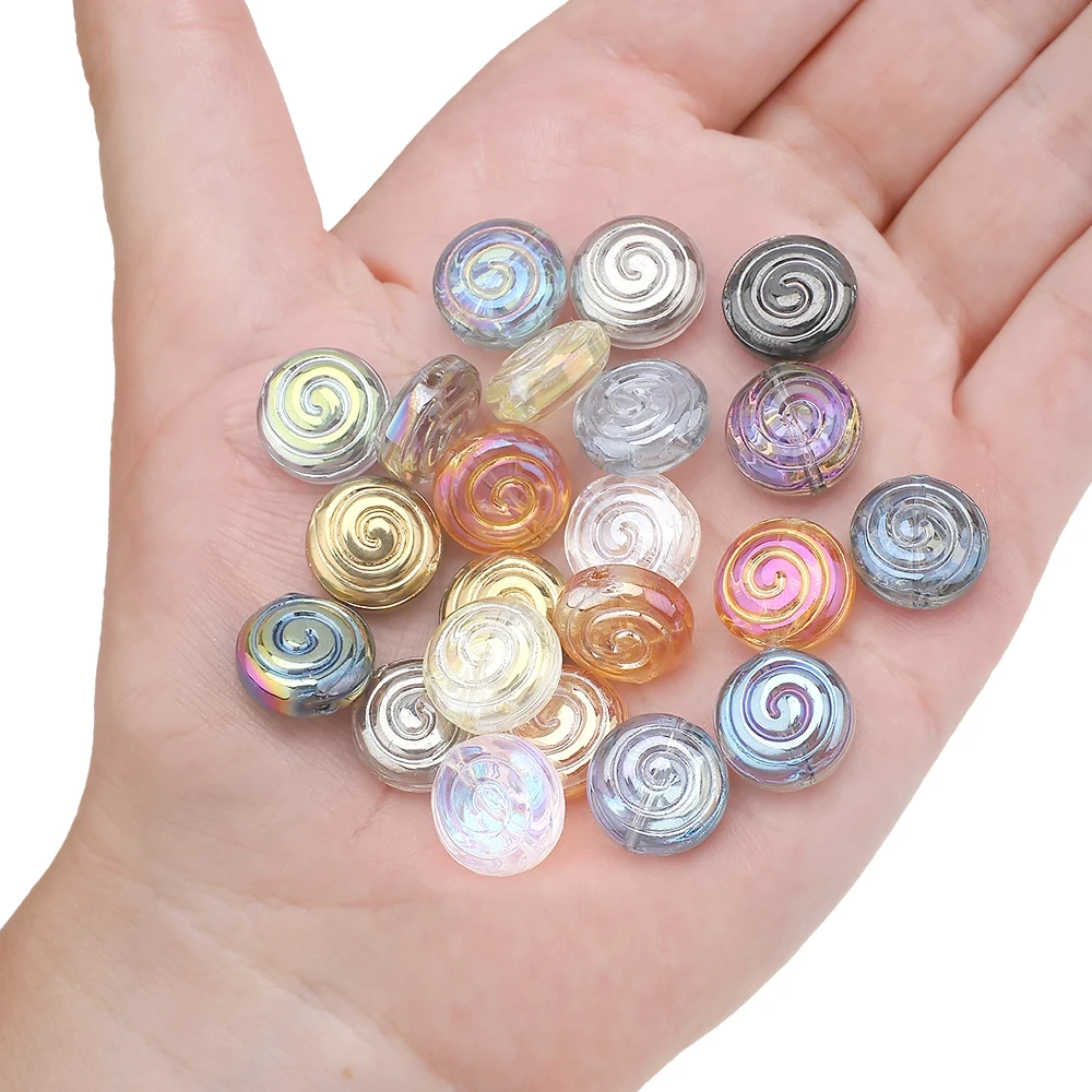 Zhubi 12MM Vortex Patterned Crystal Beads Plated Illusion Colorful Lollipop Round Glass Beads for Jewelry Making DIY Bracelet