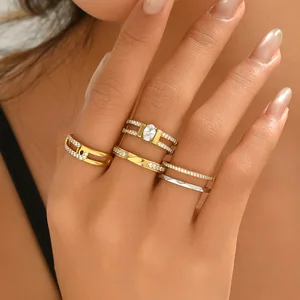 Wholesale Women Gold Plated Stainless Steel Fine Jewelry Accessories Custom Sparkling Gold 18K Plating High Rings for Girls