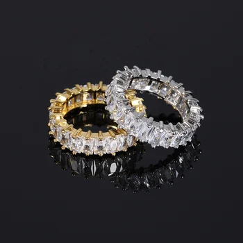 Fashionable 18k Gold Plated Wedding Ring Women Jewelry Iced Out Silver White Gold Plated Cubic Zirconia Tennis Ring