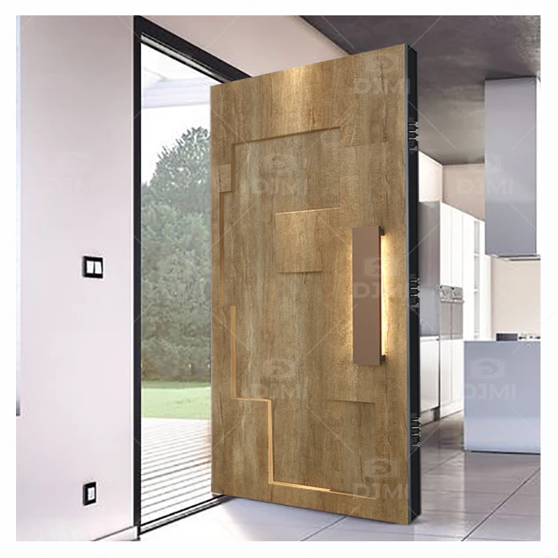 Front Modern Pivot Doors With Handle Wooden Entrance Door Modern Villa Main Door