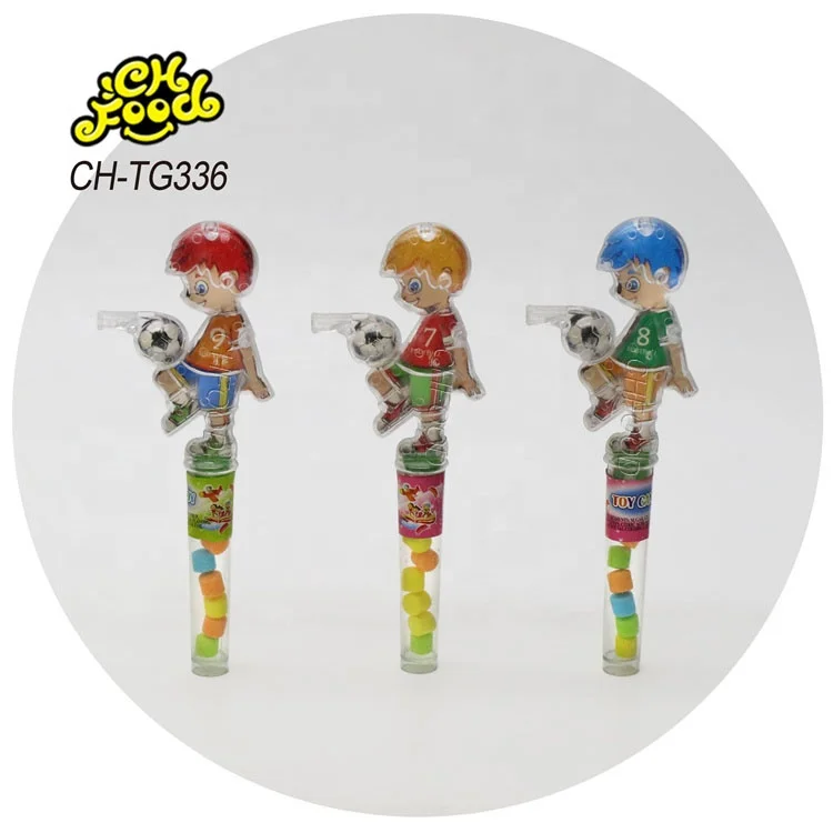 Wholesale Cartoon Football Boy Whistle Toy Mixed Fruit-Flavored Pressed Tablet Hard Candies Halal Sweets OEM Kids Candy Toy