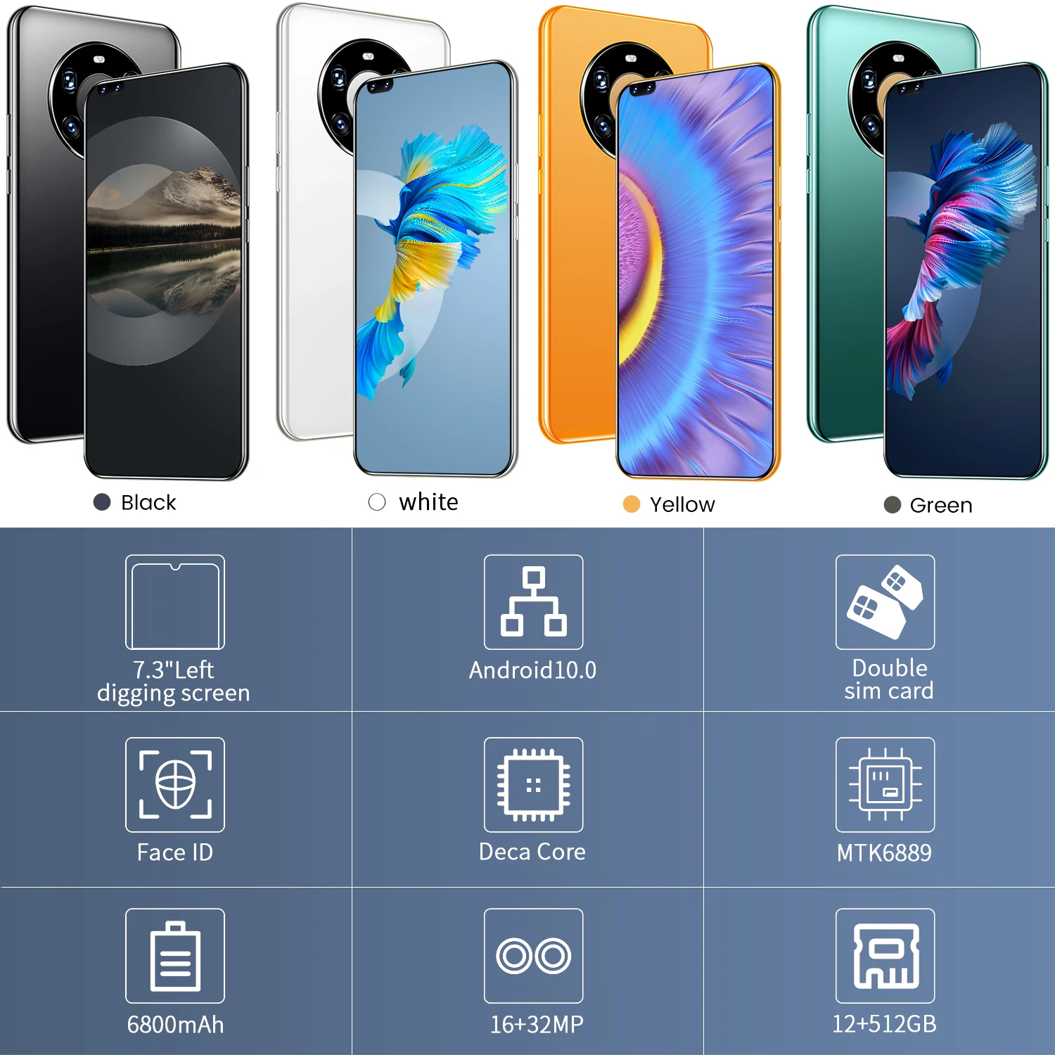 Hot Selling Mate 40 Pro+ 12GB+512GB 7.3 Inch full Display Android 10.0 Mobile Cell Smart phone
