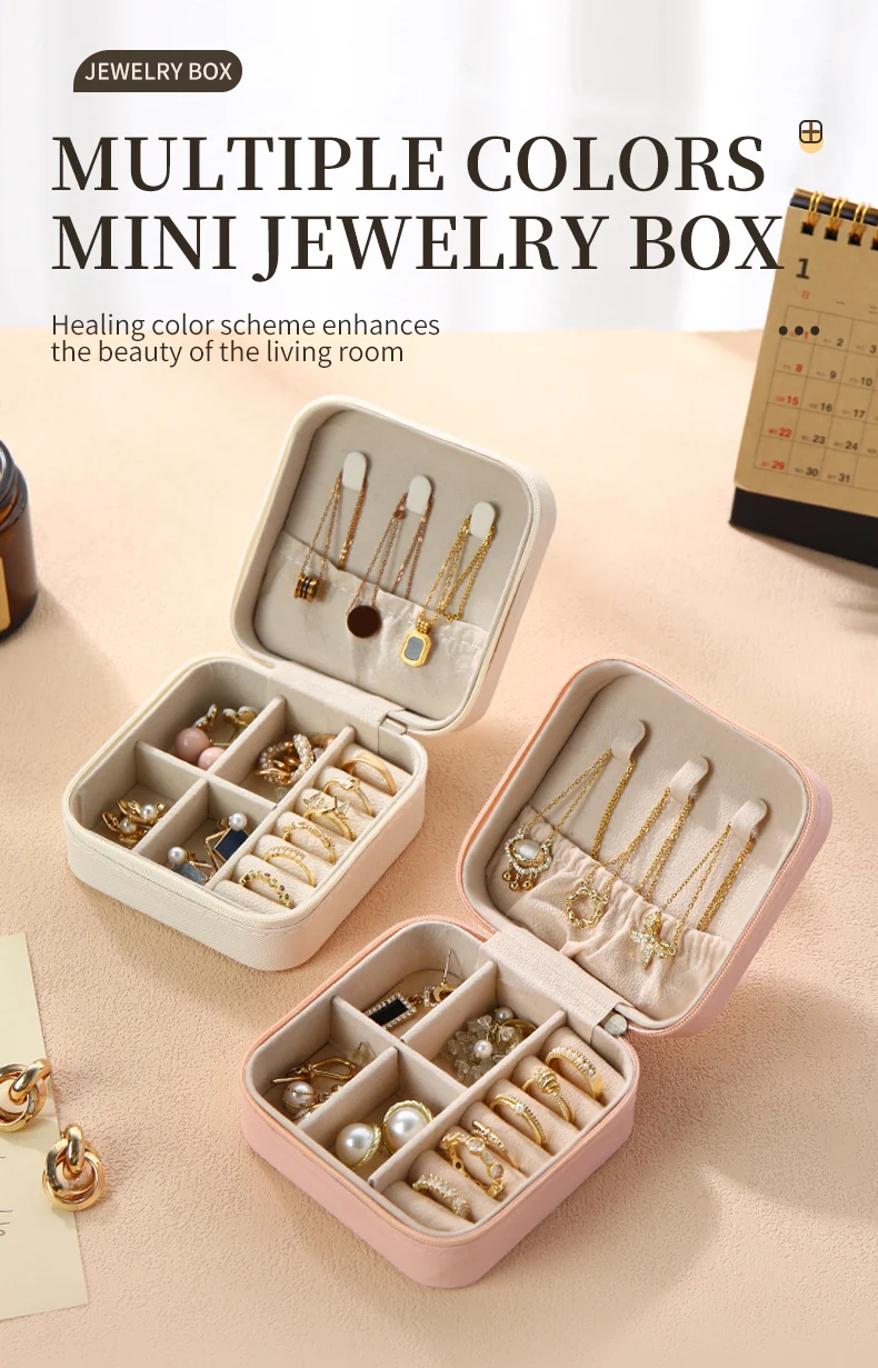 Custom Mini Zipper Pu Leather Travel Case Portable Ring Earring Necklace Jewellery Small Storage