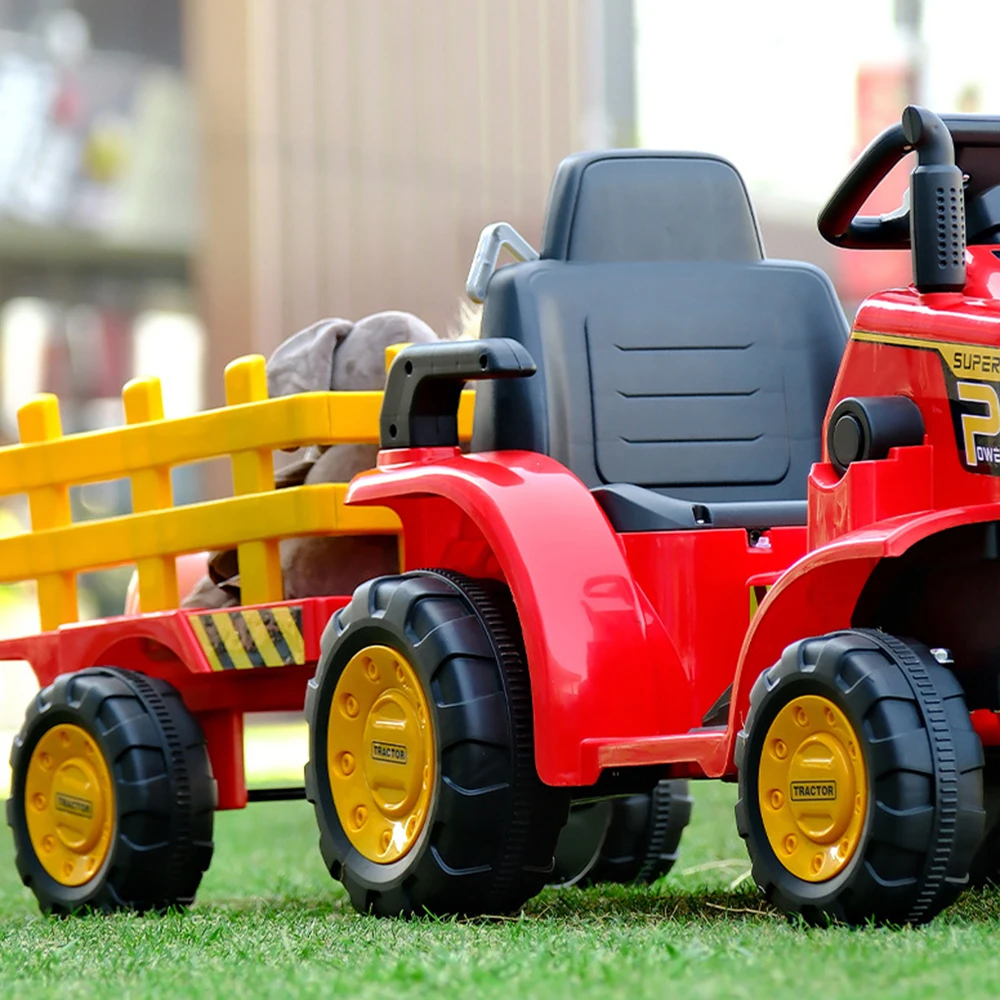 New Red Tractor Children's Electric Four-Wheel Double-Seater Dump Car Toy 4WD Off-Road Ride-On Vehicle 2-4 Years Remote Metal