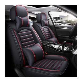 Xiangta Custom Full Set Luxury Car Seat Cushions 9 Pcs Universal Waterproof PU Leather Seat Covers Red for Honda and Ford Cars