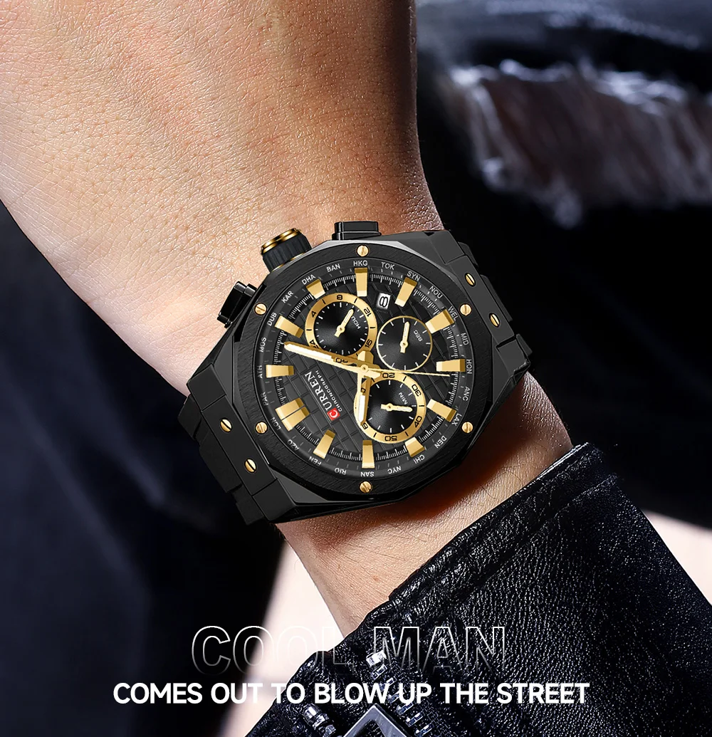 drencromの② Reloj CURREN 8464 para hombre, cronógrafo multifuncional y