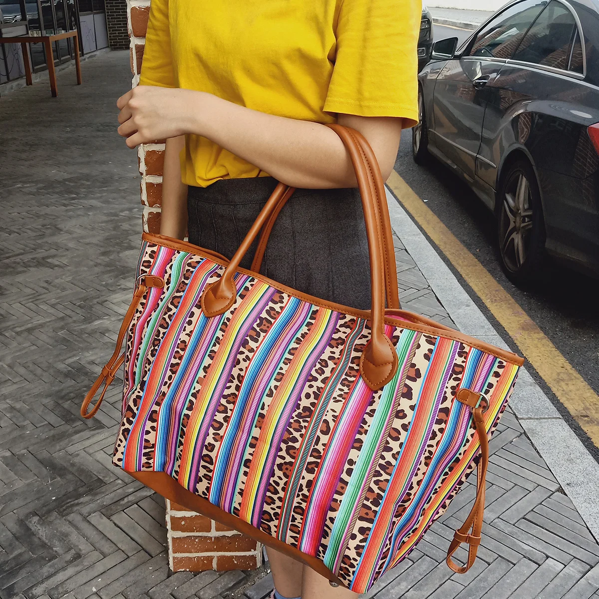 leopard serape tote
