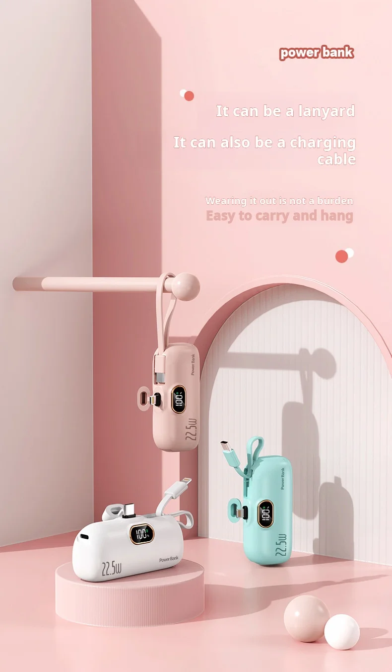 2024 New Design Mini Capsule Powerbanks 22.5w Super Fast Charge 2in1 5000mah 10000mah Large Capacity Portable Power Bank