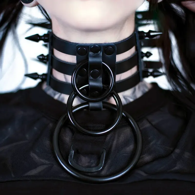 Aesthetic Black PU Leather Choker with Spikes / Goth Accessories for W